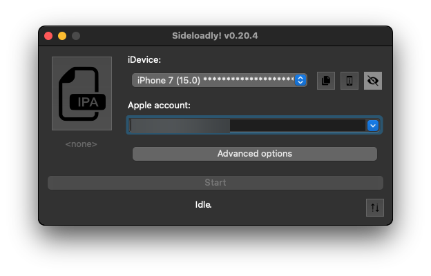 Sideloadly application interface on macOS